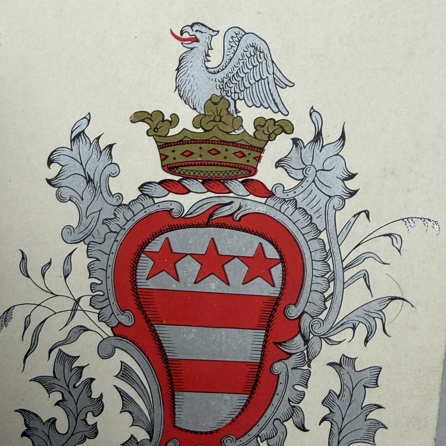 c1910 George Washington BOOKPLATE Coat Of Arms Crest POSTCARD SILVER LITHO