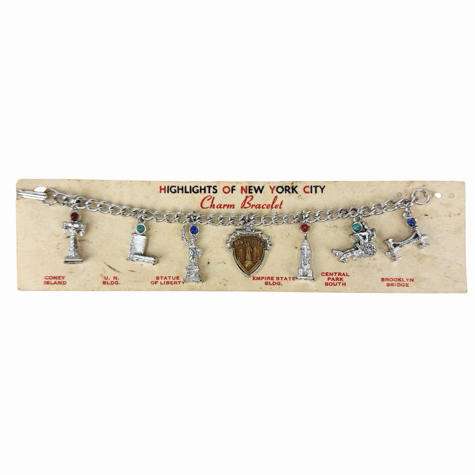 Vintage 1950’s NEW YORK CITY NYC Souvenir Charm Bracelet w/ Original Card ENCO
