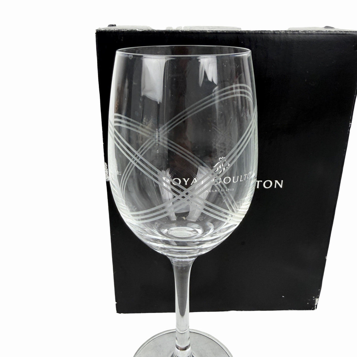 Royal Doulton Crystal Party Etched Wine Glasses 8” Set Of 4 Signed NEW IN BOX