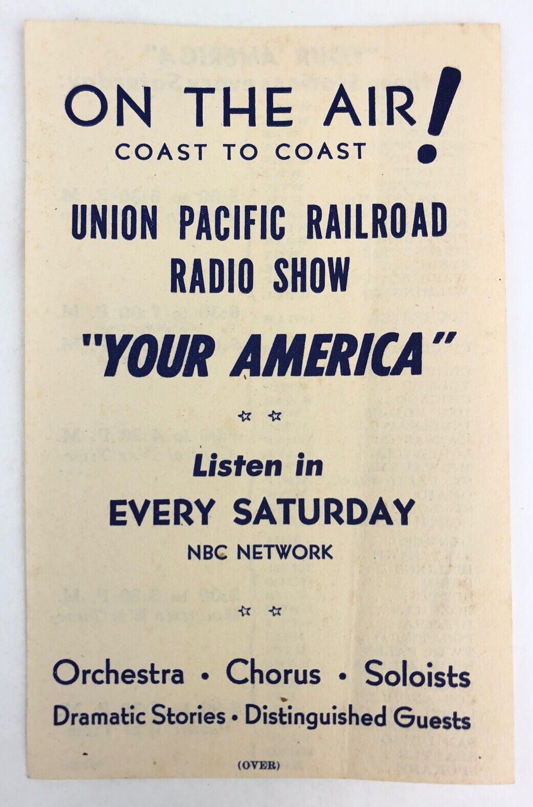 1940’s WW2 UNION PACIFIC RAILROAD RADIO SHOW Your America NBC FLYER Wartime Orig
