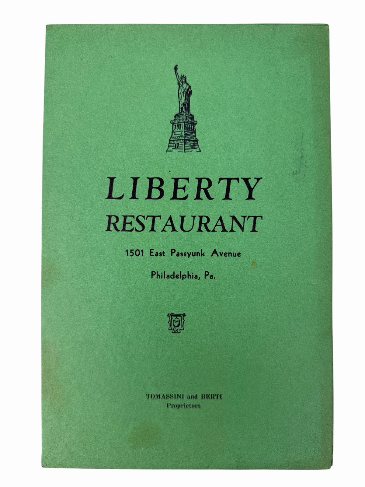 Vintage 1944 LIBERTY RESTAURANT Menu 1501 East Passyunk Philadelphia PA WWII Era