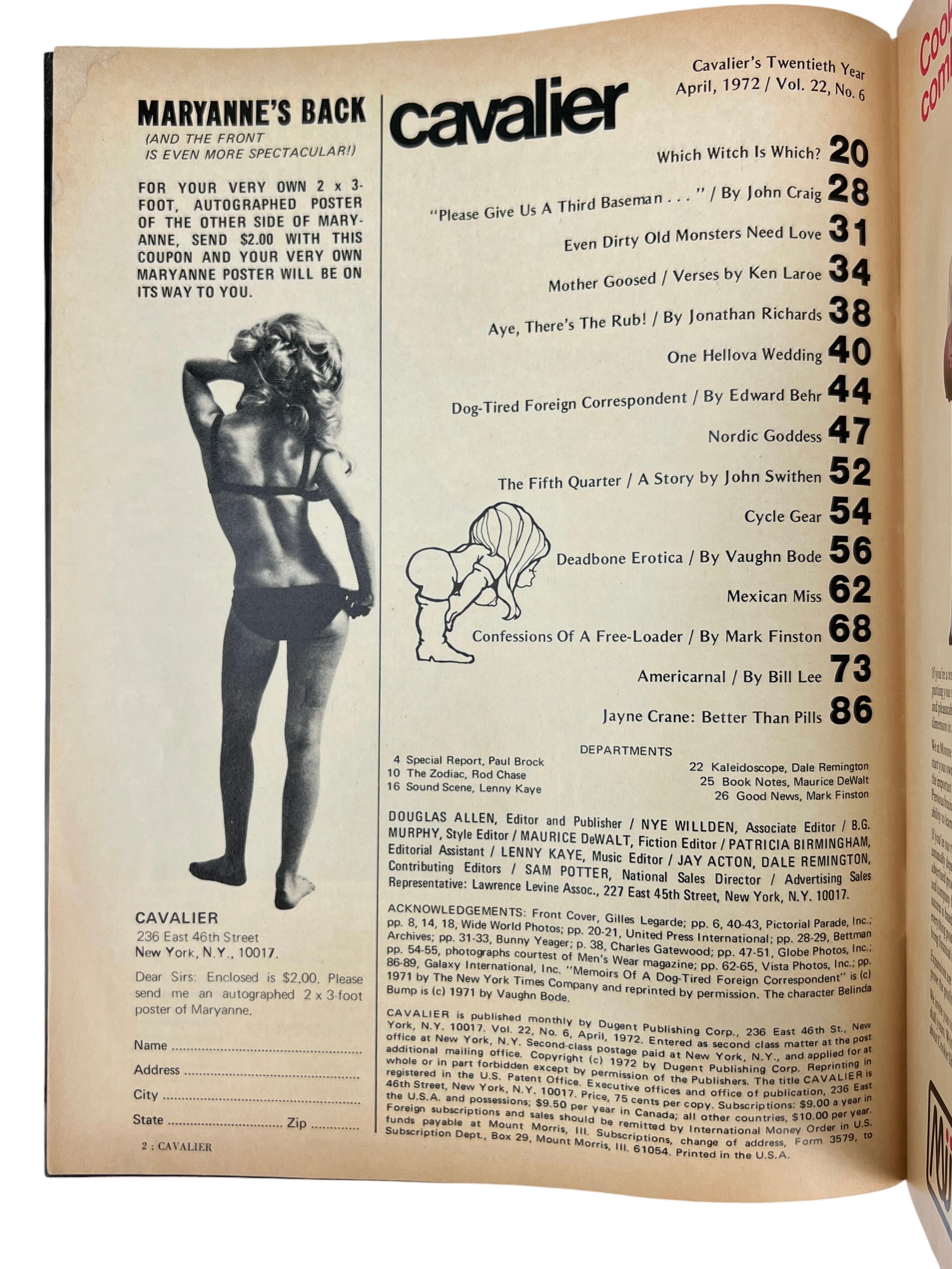 CAVALIER MAGAZINE April 1972 w/ Stephen King (John Swithen) THE FIFTH QUARTER