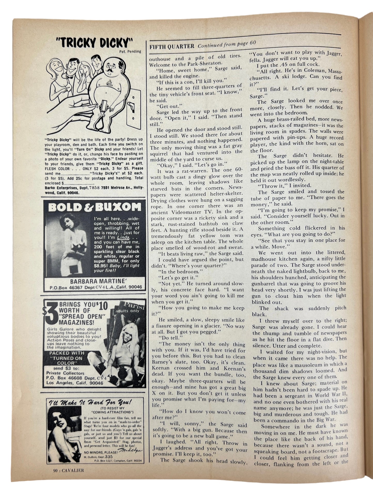 CAVALIER MAGAZINE April 1972 w/ Stephen King (John Swithen) THE FIFTH QUARTER