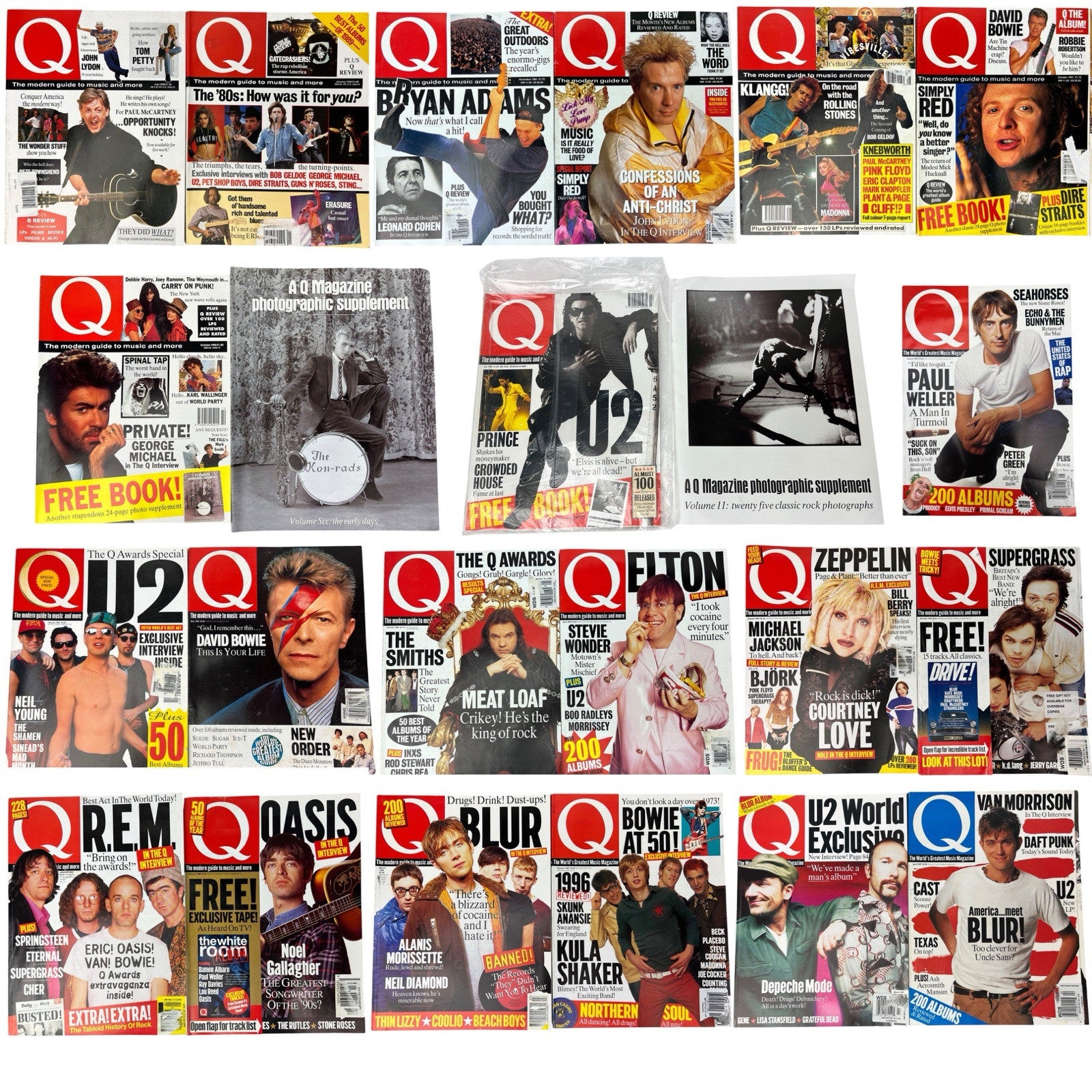 Vintage 1990's Q MAGAZINE (UK, Music) LOT OF 21 ISSUES Oasis