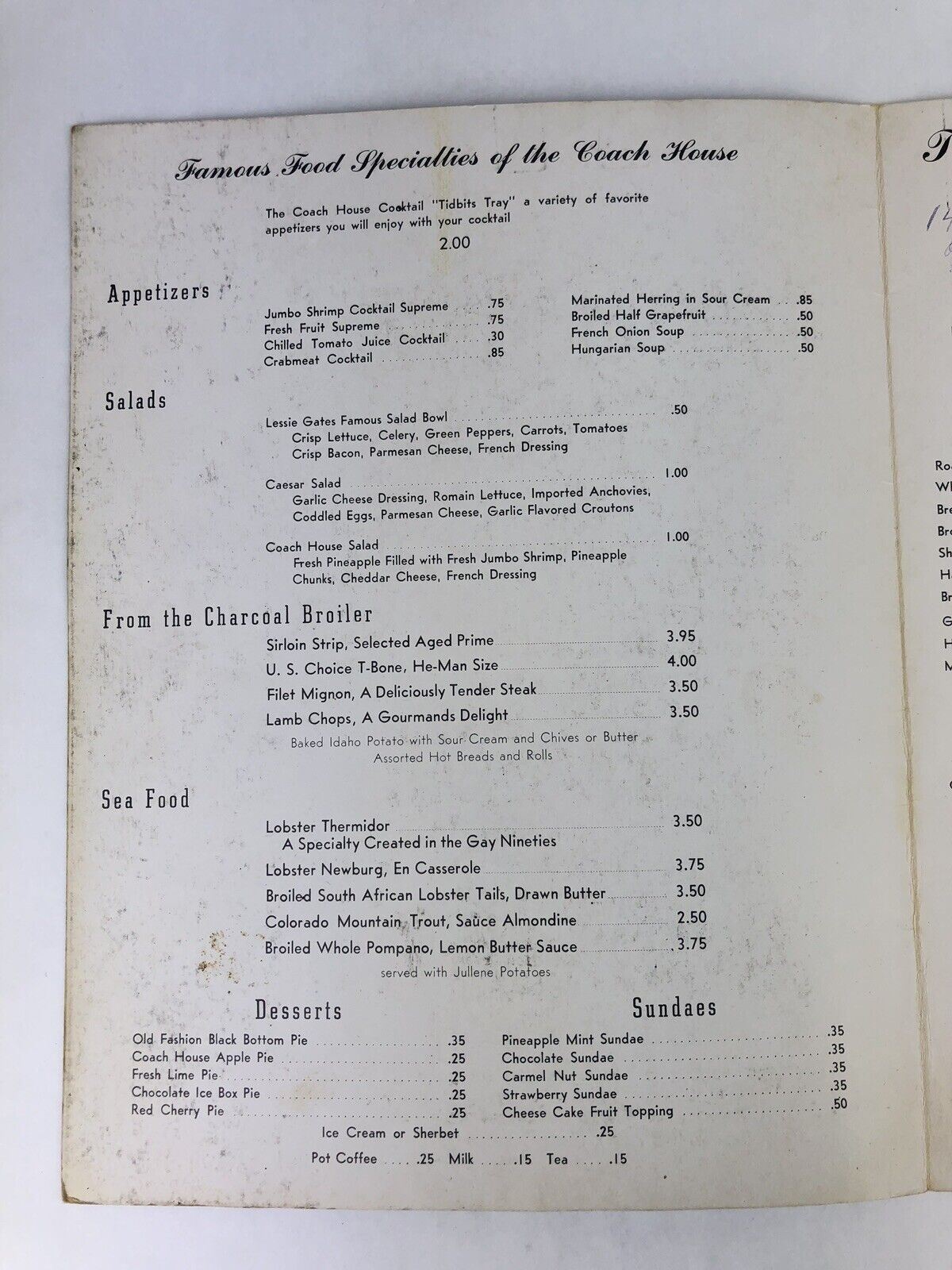 LESSIE GATES COACH HOUSE Vintage MENU 1960’s Original Memphis Tennessee Murder