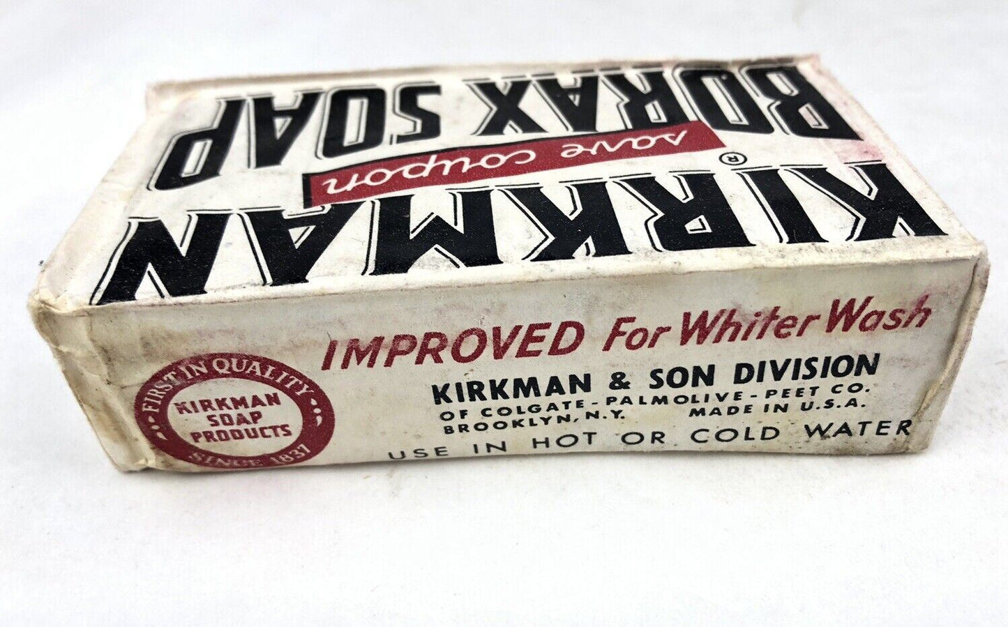 Vintage 1940’s KIRKMAN BORAX Soap Bar UNUSED NEW NOS Coupon COLGATE Flakes Ad