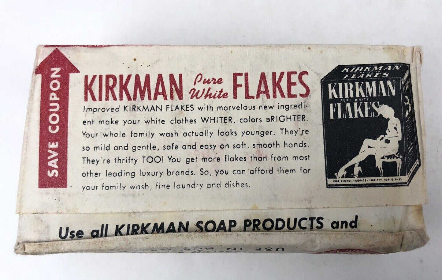 Vintage 1940’s KIRKMAN BORAX Soap Bar UNUSED NEW NOS Coupon COLGATE Flakes Ad