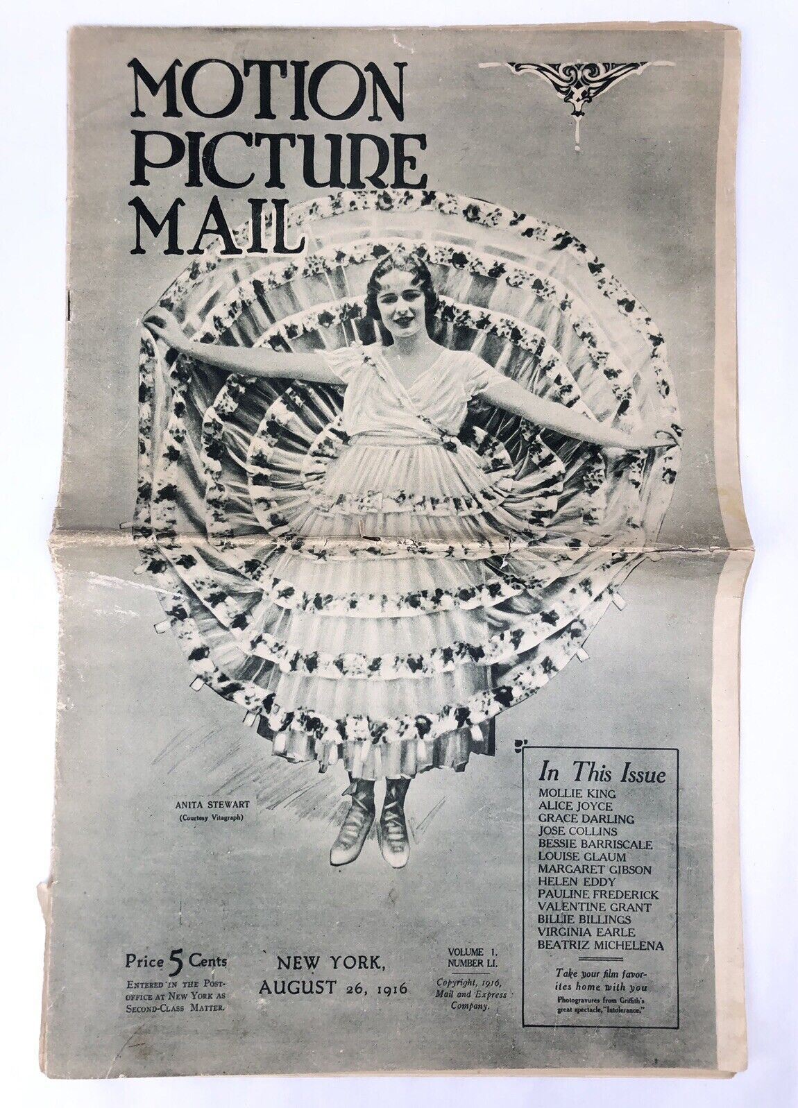 1916 MOTION PICTURE MAIL Magazine Vol 1 #11 ANITA STEWART Silent Film Movie