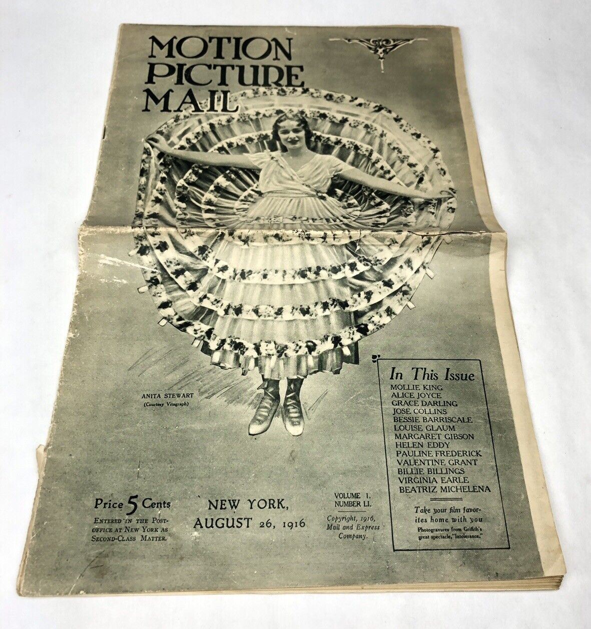 1916 MOTION PICTURE MAIL Magazine Vol 1 #11 ANITA STEWART Silent Film Movie