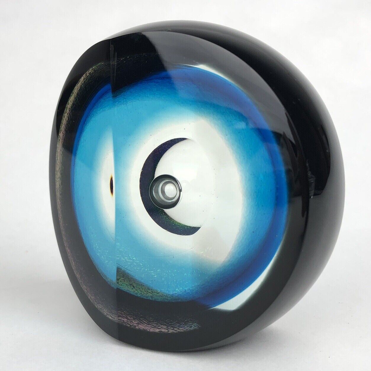 Steven Correia 1985 BLACK & AQUA Ltd Ed 5/25 Op Art Glass Paperweight Sculpture