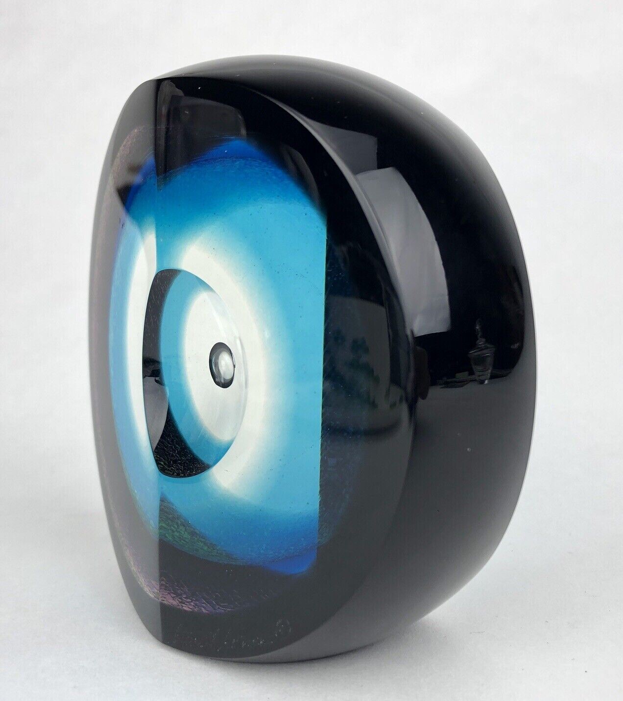 Steven Correia 1985 BLACK & AQUA Ltd Ed 5/25 Op Art Glass Paperweight Sculpture