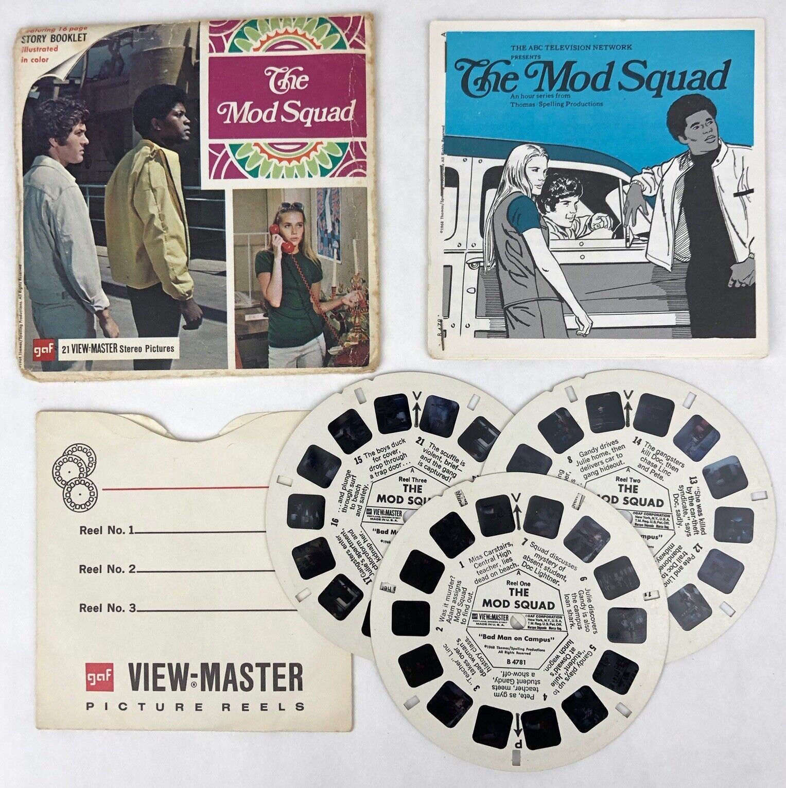 Vintage 1968 MOD SQUAD 3 Reel GAF Viewmaster W/ Booklet TV Show