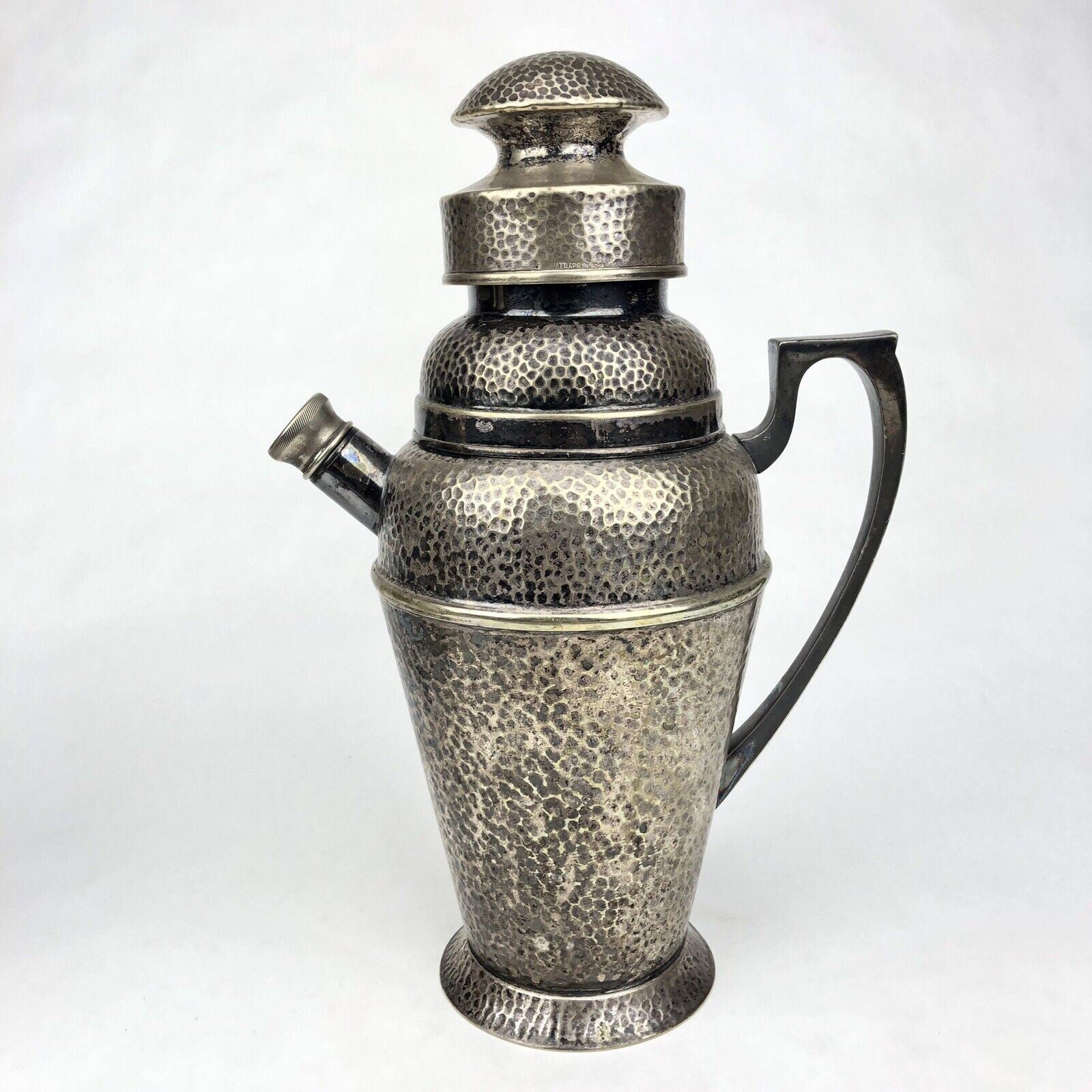 1920s BERNARD RICE’S SONS Apollo EPNS Hammered Silver Plate Cocktail Shaker 4361