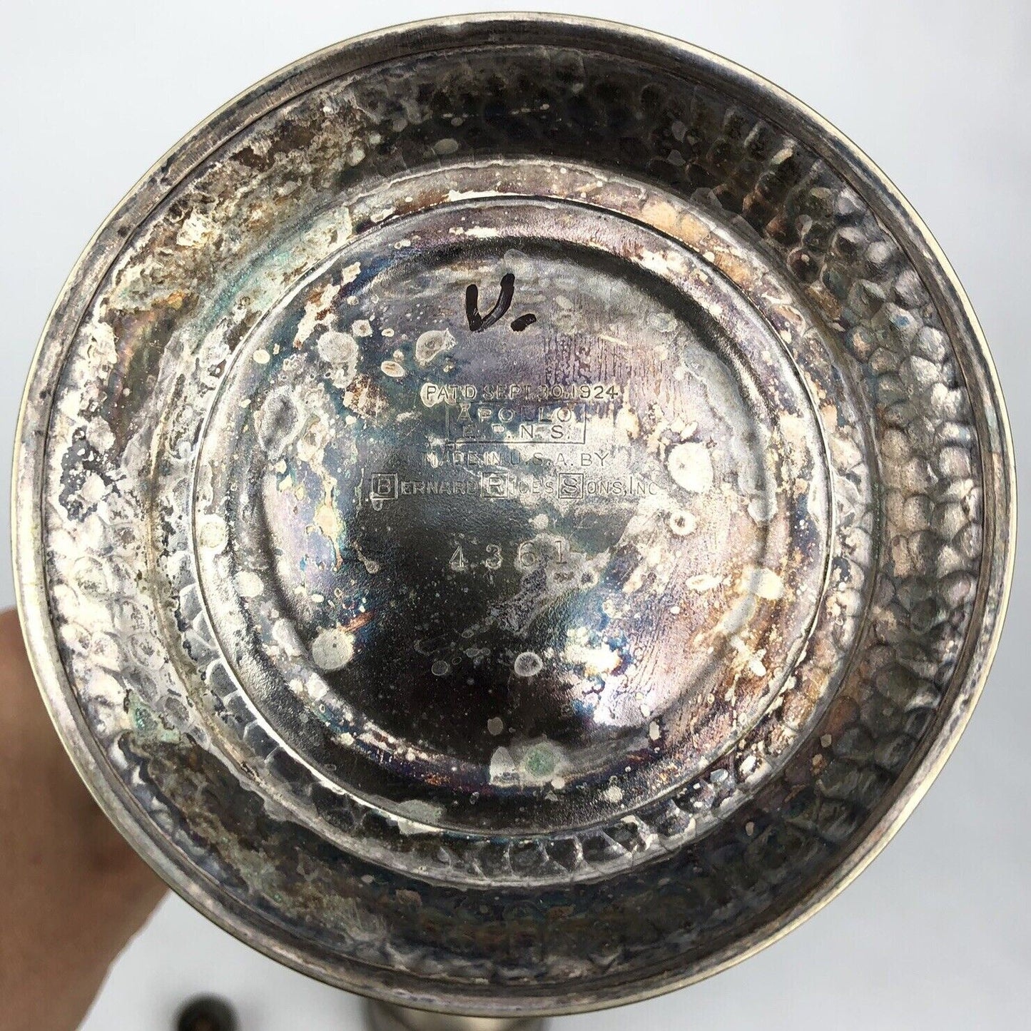 1920s BERNARD RICE’S SONS Apollo EPNS Hammered Silver Plate Cocktail Shaker 4361