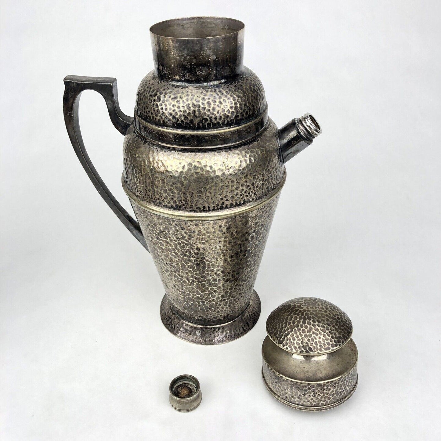 1920s BERNARD RICE’S SONS Apollo EPNS Hammered Silver Plate Cocktail Shaker 4361