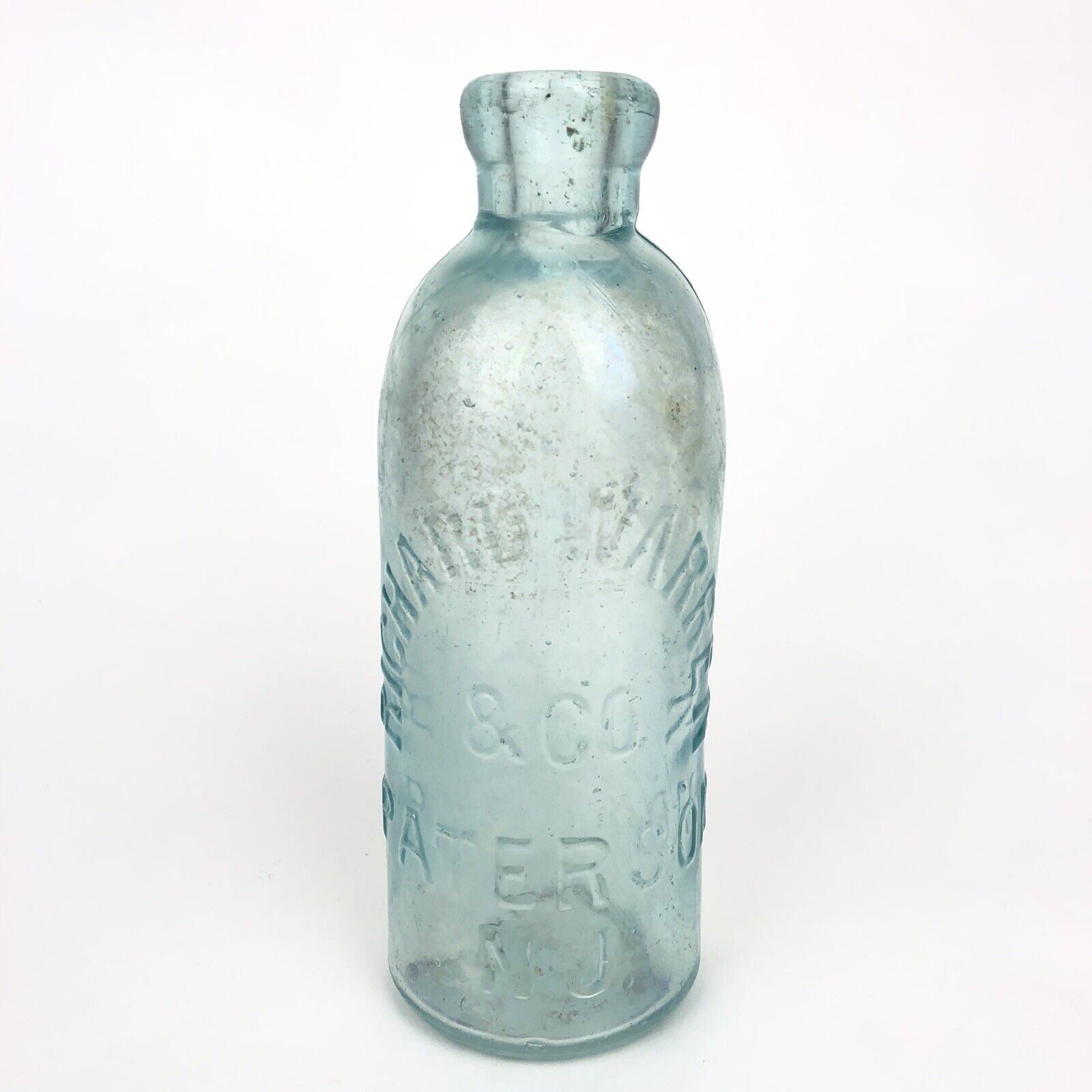 Rare Antique 1880’s RICHARD WARREN & CO. Paterson NJ Blue Hutch Glass Bottle