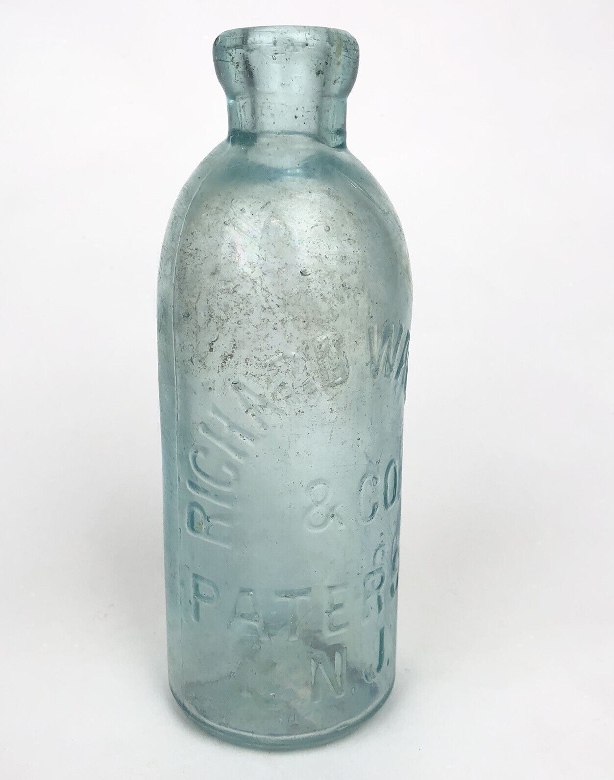 Rare Antique 1880’s RICHARD WARREN & CO. Paterson NJ Blue Hutch Glass Bottle