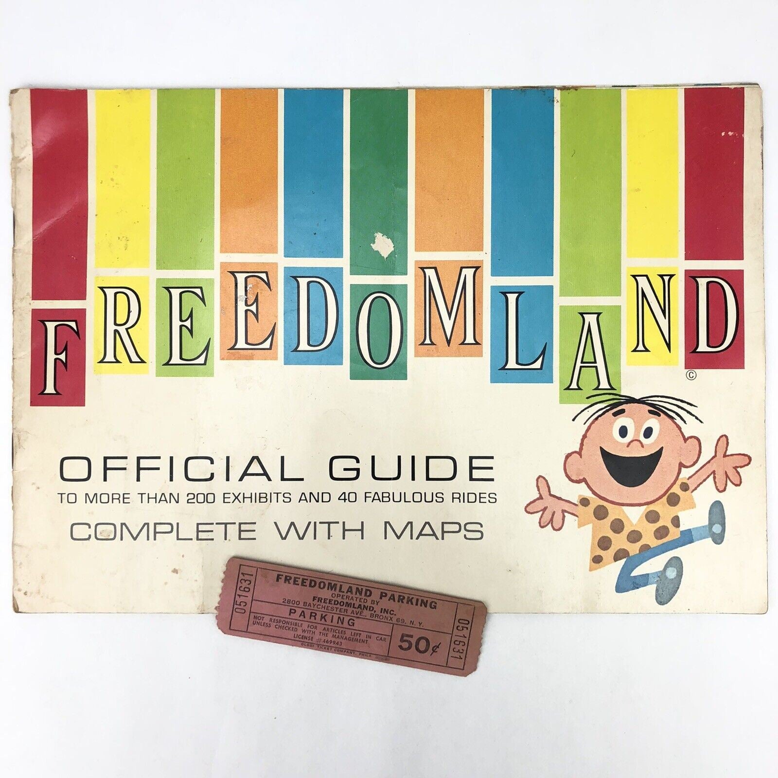 Vintage 1962 FREEDOMLAND Official Guide + Ticket BRONX NY Defunct Amusement Park