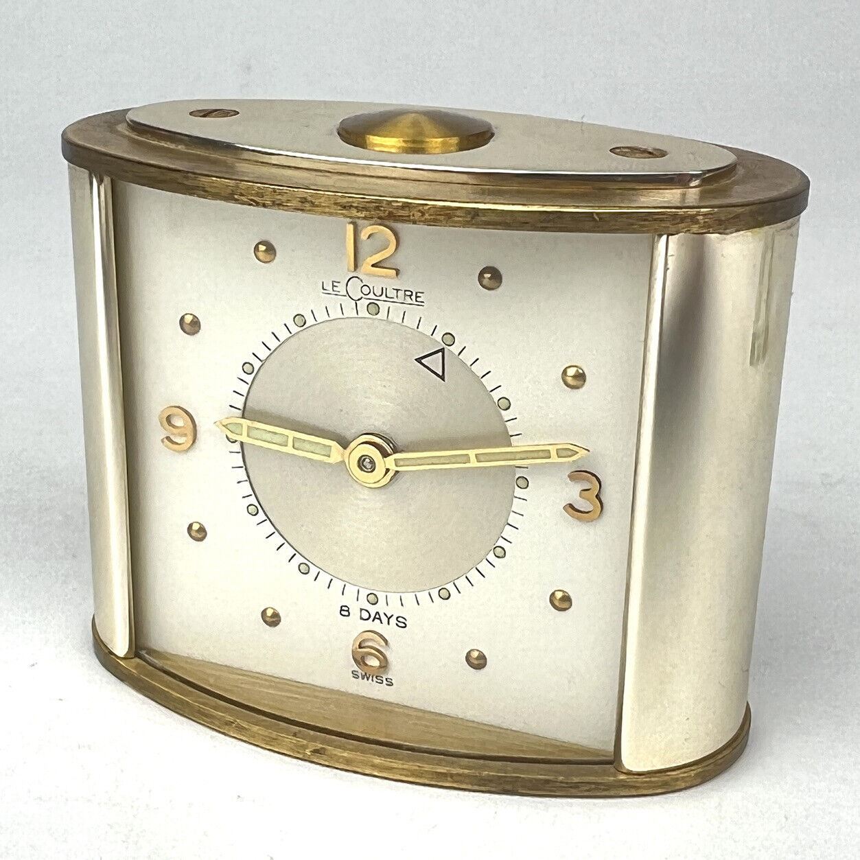 Vintage JAEGER LECOULTRE Memovox 8 Day Travel Alarm Clock Brass Swiss Art Deco