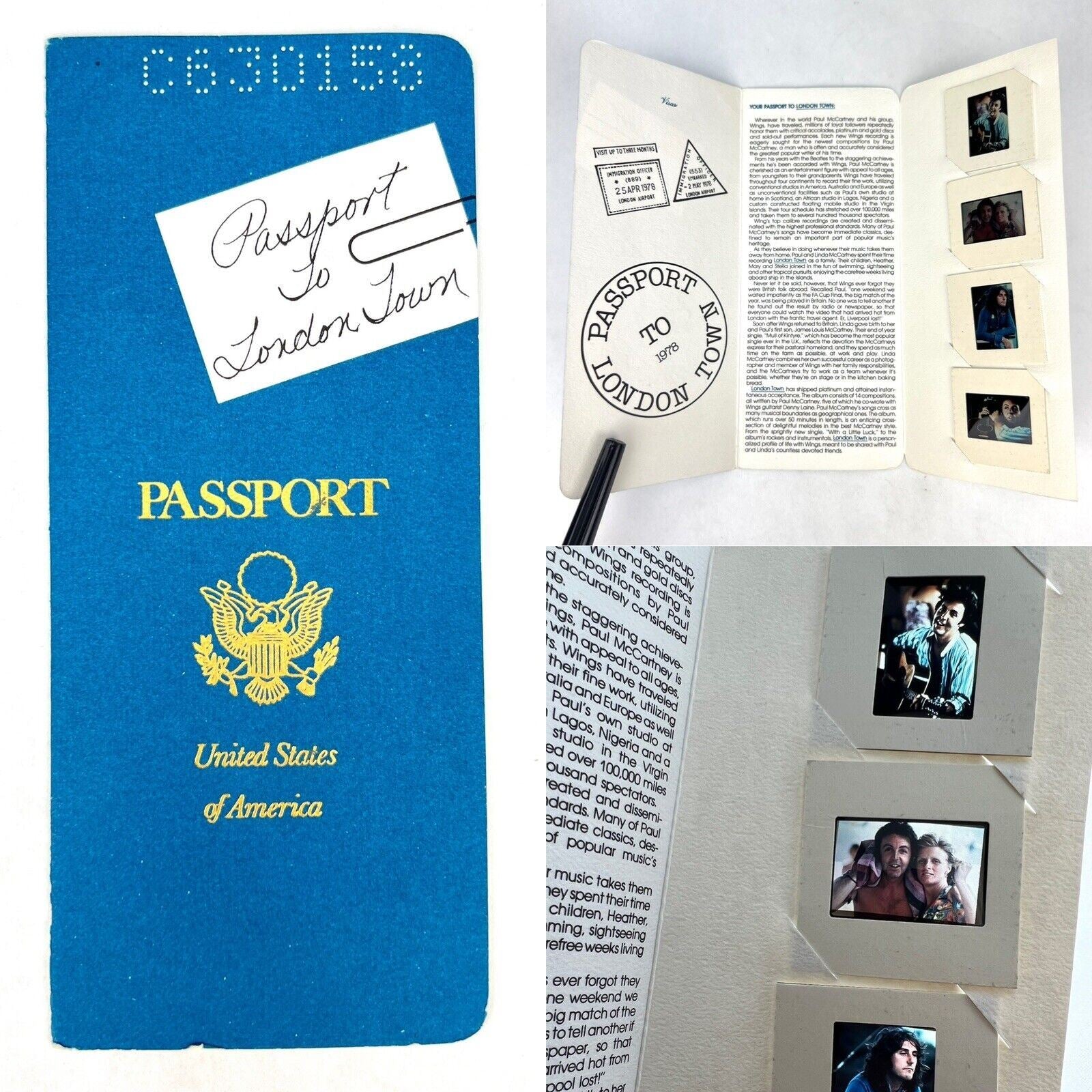 Paul McCartney WINGS 1978 London Town PROMO PASSPORT w/ Photo Slides Press Kit