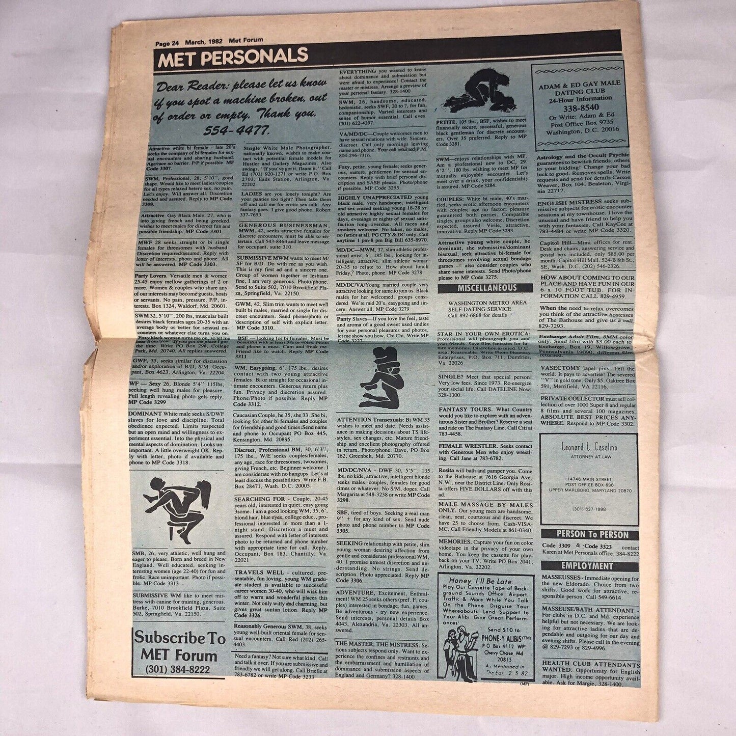 MET FORUM March 1982 Vintage Adult Sex Swinger Newspaper Magazine WASHINGTON DC