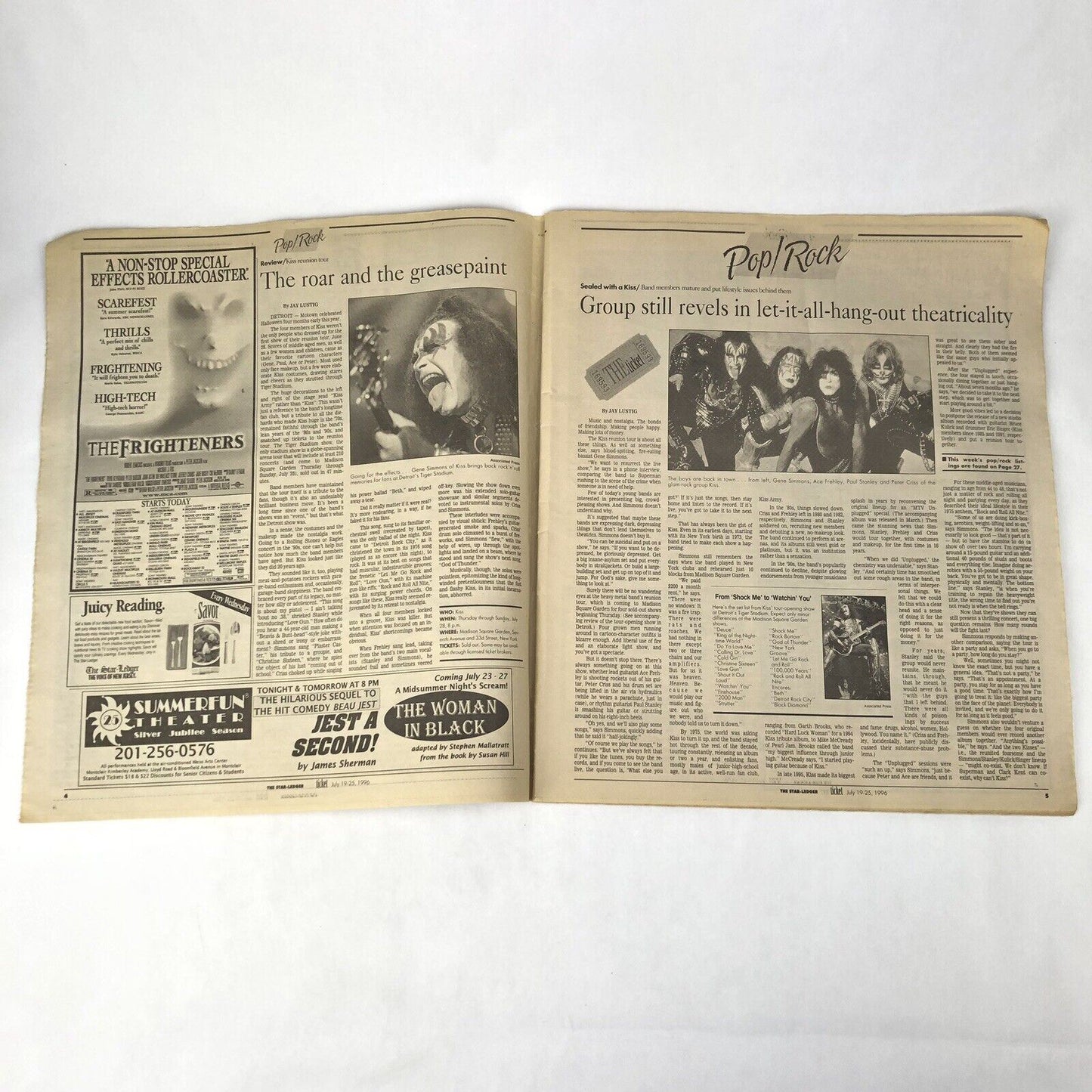 KISS 1996 COVER & ARTICLE Newspaper Oversize Magazine THE TICKET Star Ledger NJ