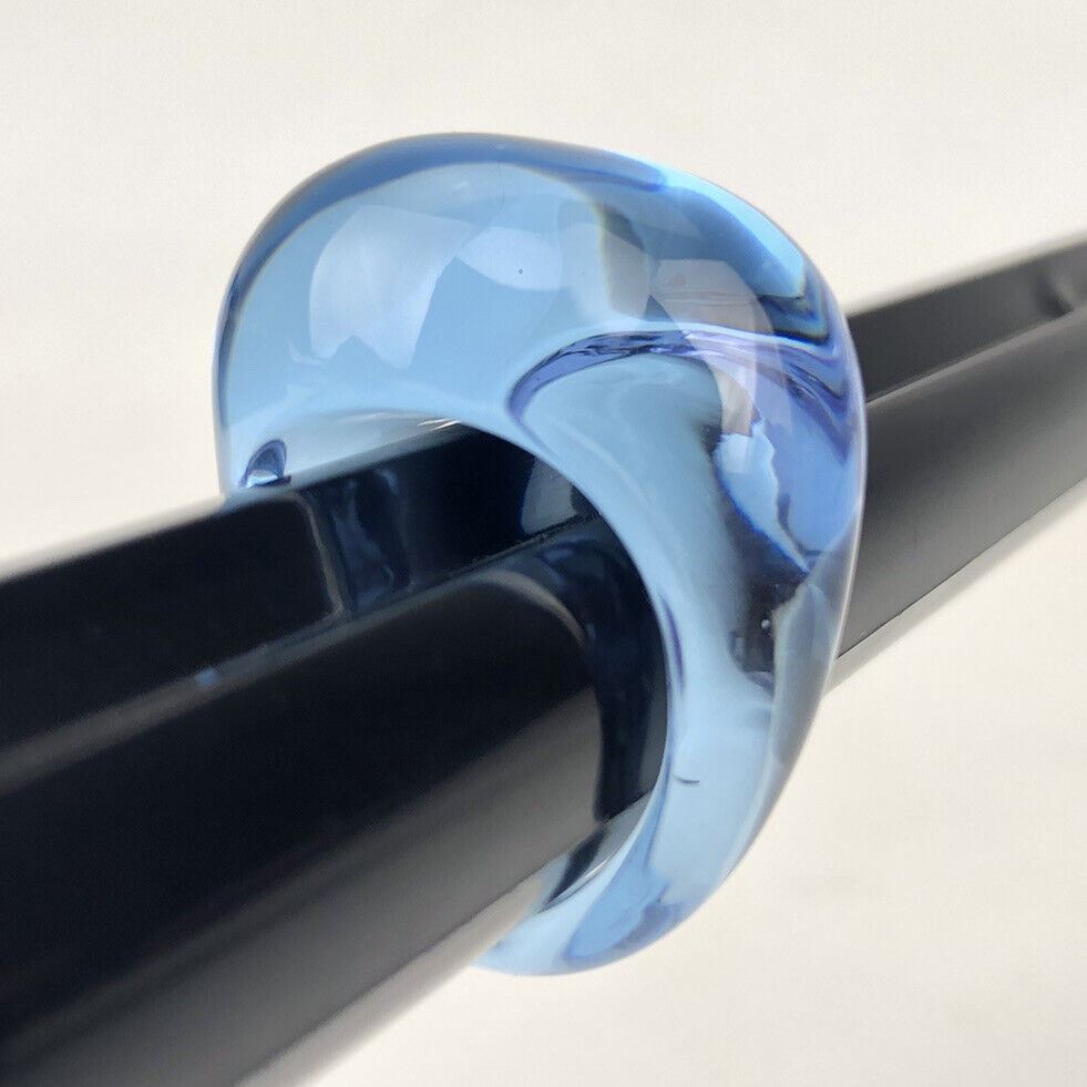 BACCARAT GALET WAVE AQUA BLUE PURPLE CRYSTAL RING Signed Glass Size 7 3/4