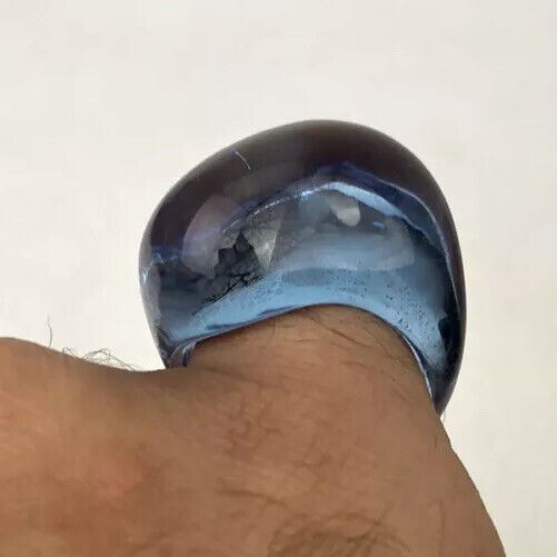 BACCARAT GALET WAVE AQUA BLUE PURPLE CRYSTAL RING Signed Glass Size 7 3/4