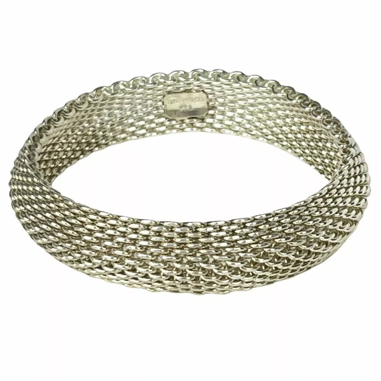 Tiffany & Co 15mm Somerset Sterling Silver Mesh Bangle Bracelet Size Large