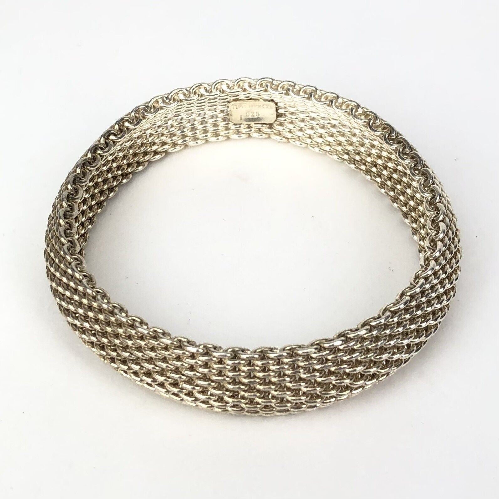 Tiffany & Co 15mm Somerset Sterling Silver Mesh Bangle Bracelet Size Large