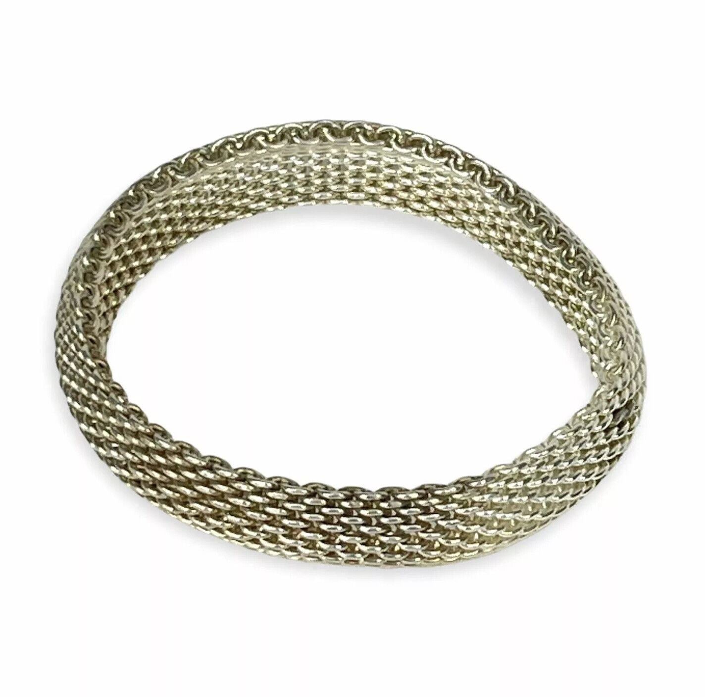 Tiffany & Co 15mm Somerset Sterling Silver Mesh Bangle Bracelet Size Large