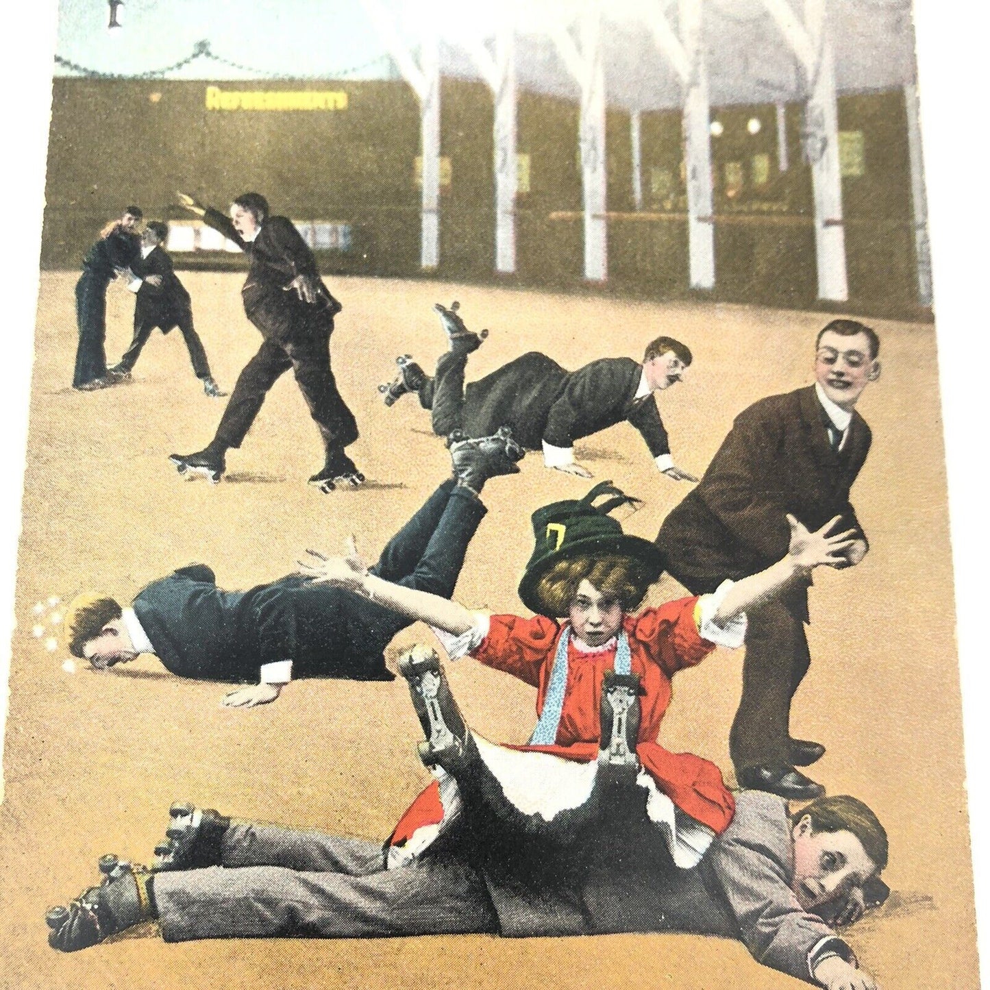 1909 BAMFORTH Series 1564 DOWN AT THE RINK Roller Skating Postcard Holmfirth