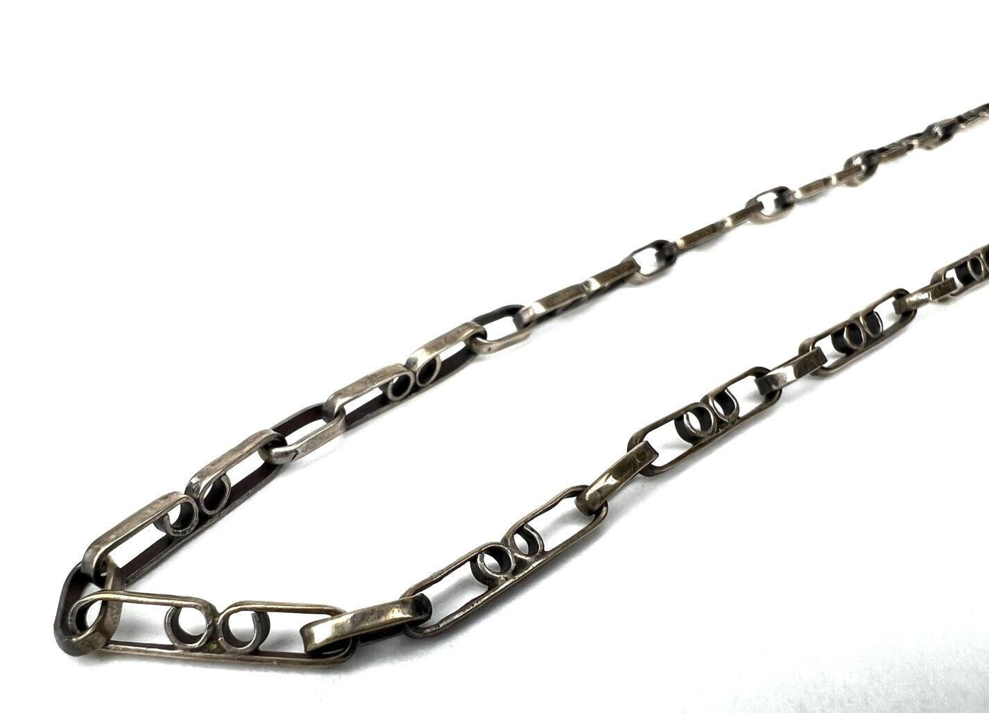 Vintage CUERNAVACA MEXICO Sterling Silver Unique Staple Link Chain Necklace