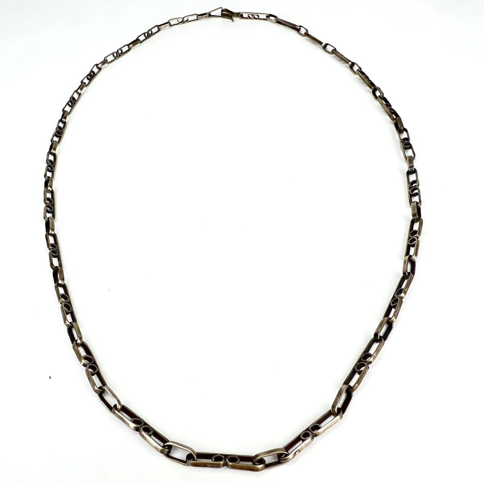 Vintage CUERNAVACA MEXICO Sterling Silver Unique Staple Link Chain Necklace