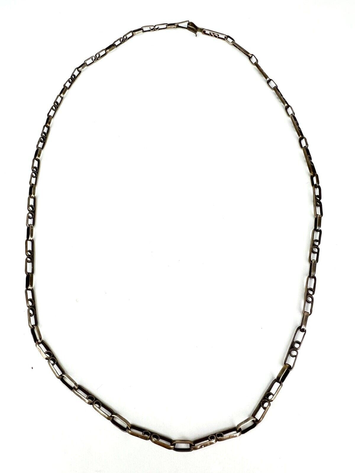 Vintage CUERNAVACA MEXICO Sterling Silver Unique Staple Link Chain Necklace
