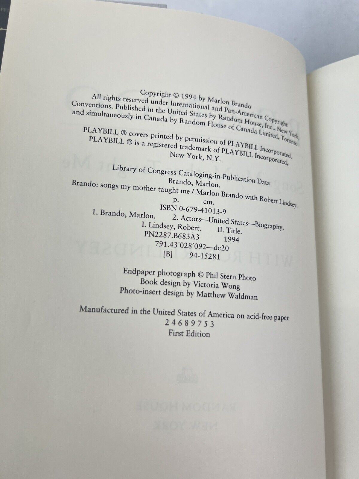 SIGNED Marlon Brando Songs My Mother Taught Me AUTOGRAPH HC Book Autobiography