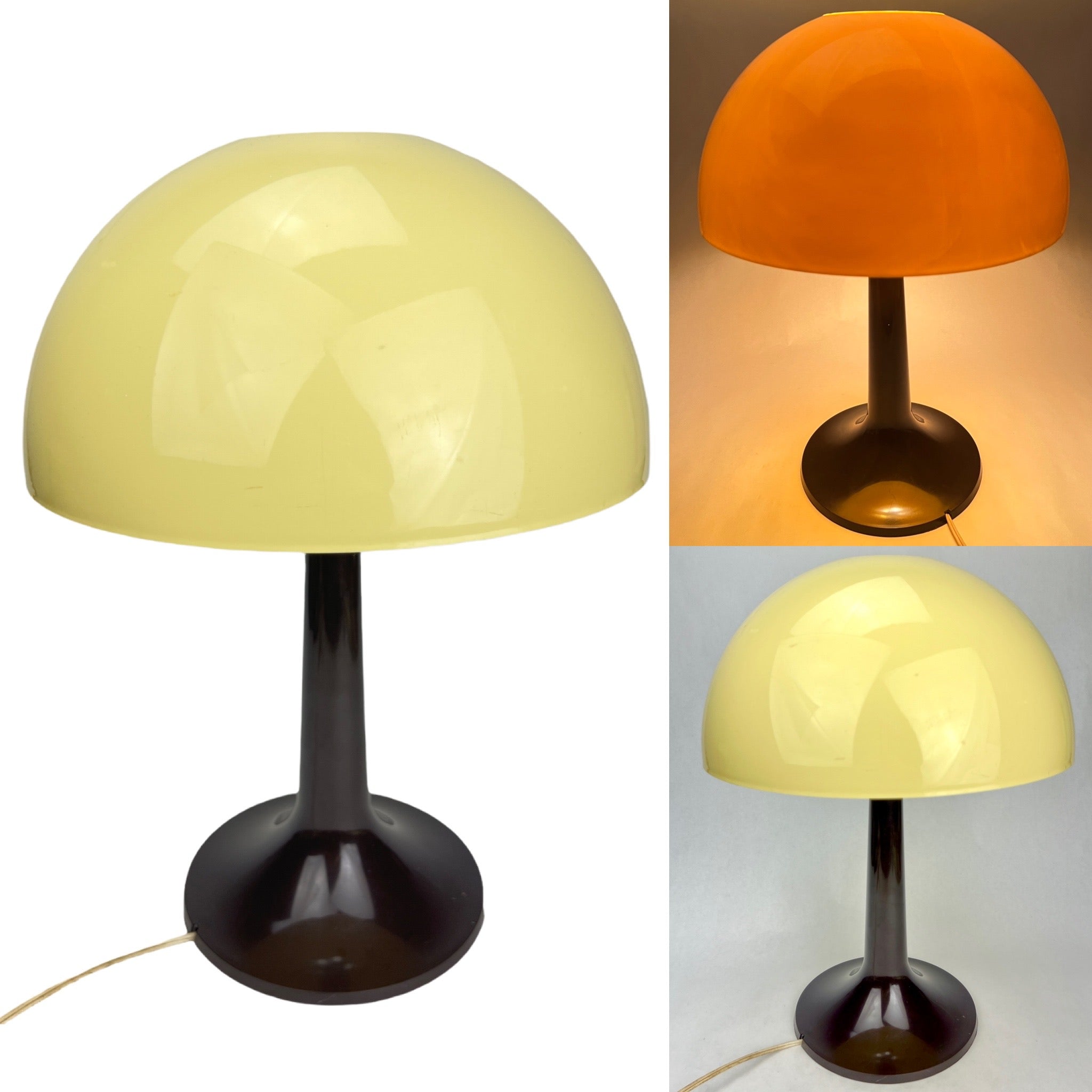 Vintage MCM 1970’s GILBERT SOFTLITE Brown & Yellow Plastic Mushroom Table Lamp