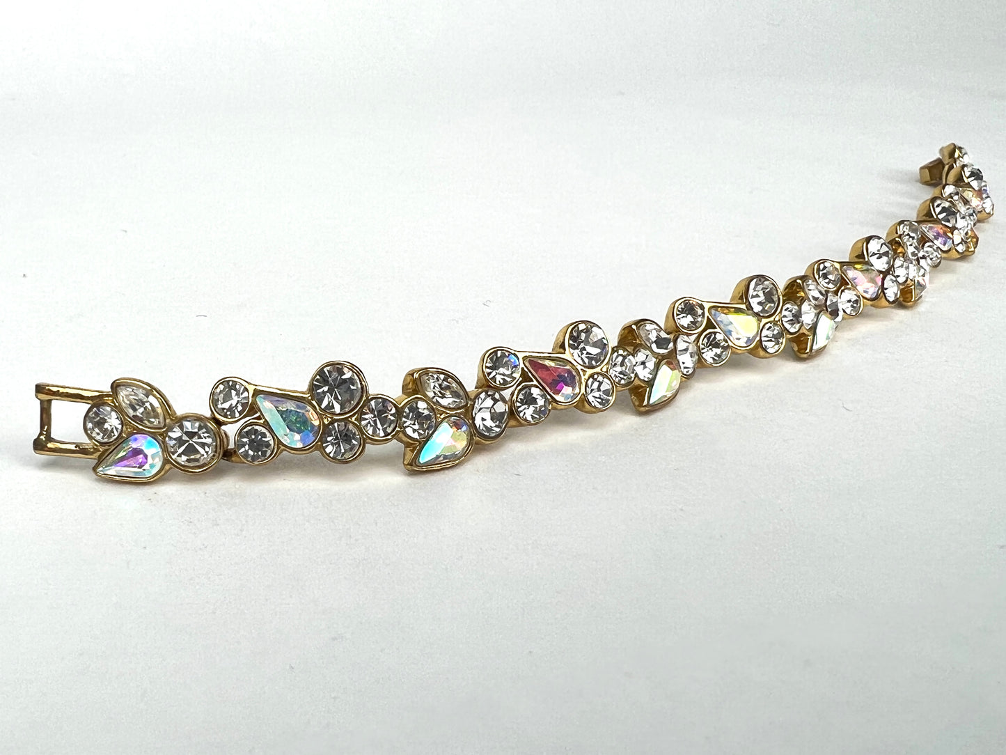 GIVENCHY Vintage Bracelet Gold w/ Opalescent Teardrop & Chaton Crystals GIV-097