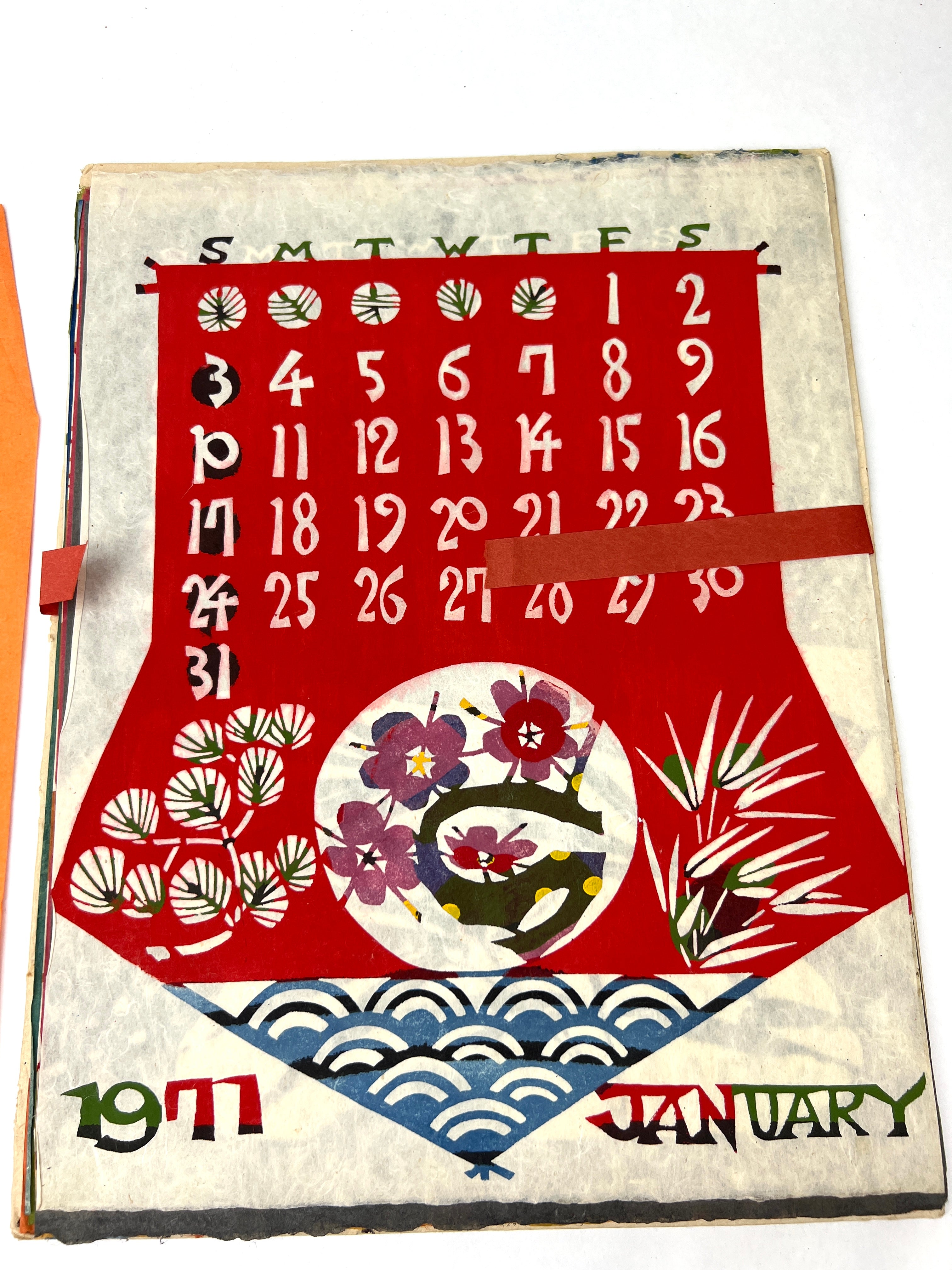 TAKESHI NISHIJIMA Mingei Folk Art 1971 CALENDAR Katazome Woodblock Folio