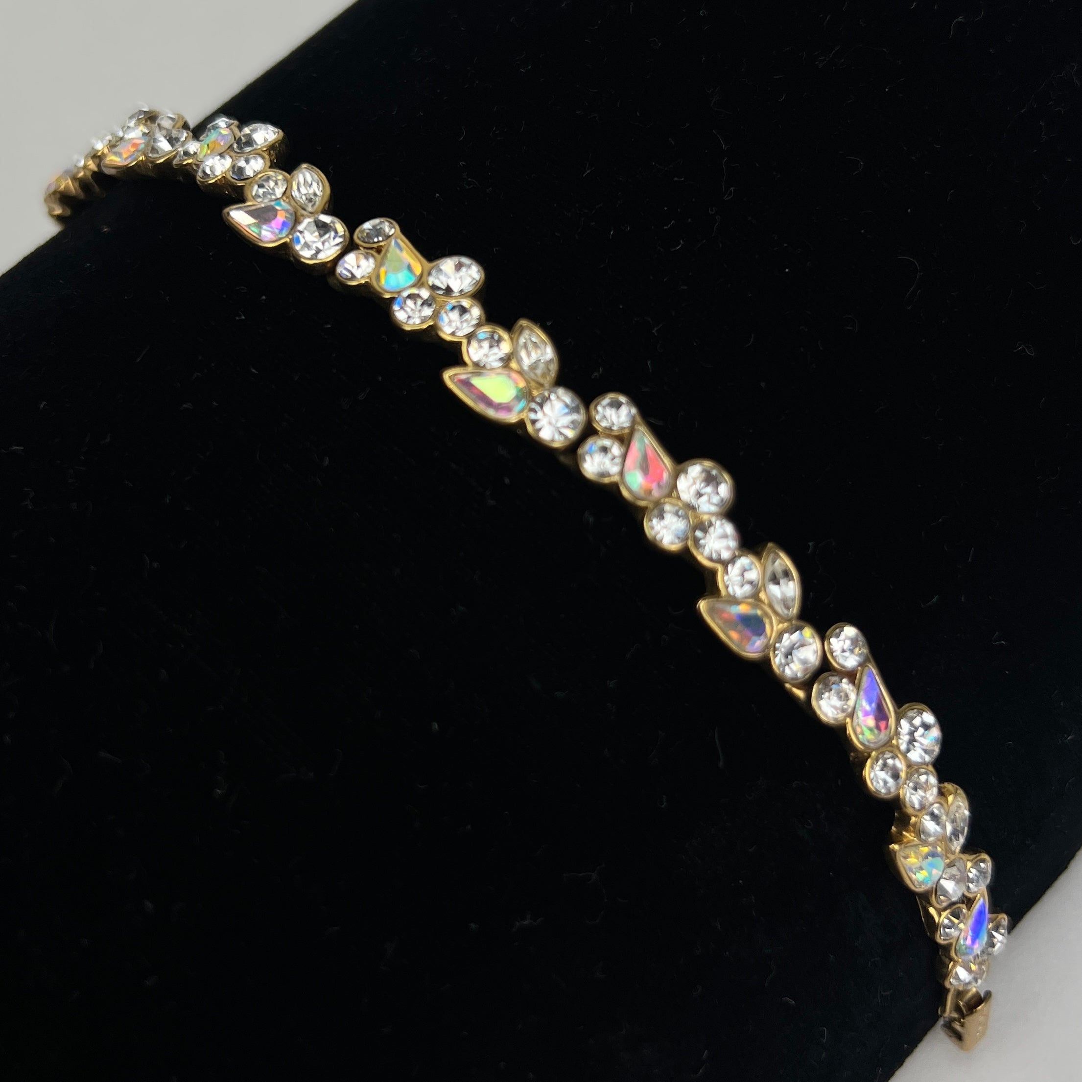 GIVENCHY Vintage Bracelet Gold w/ Opalescent Teardrop & Chaton Crystals GIV-097