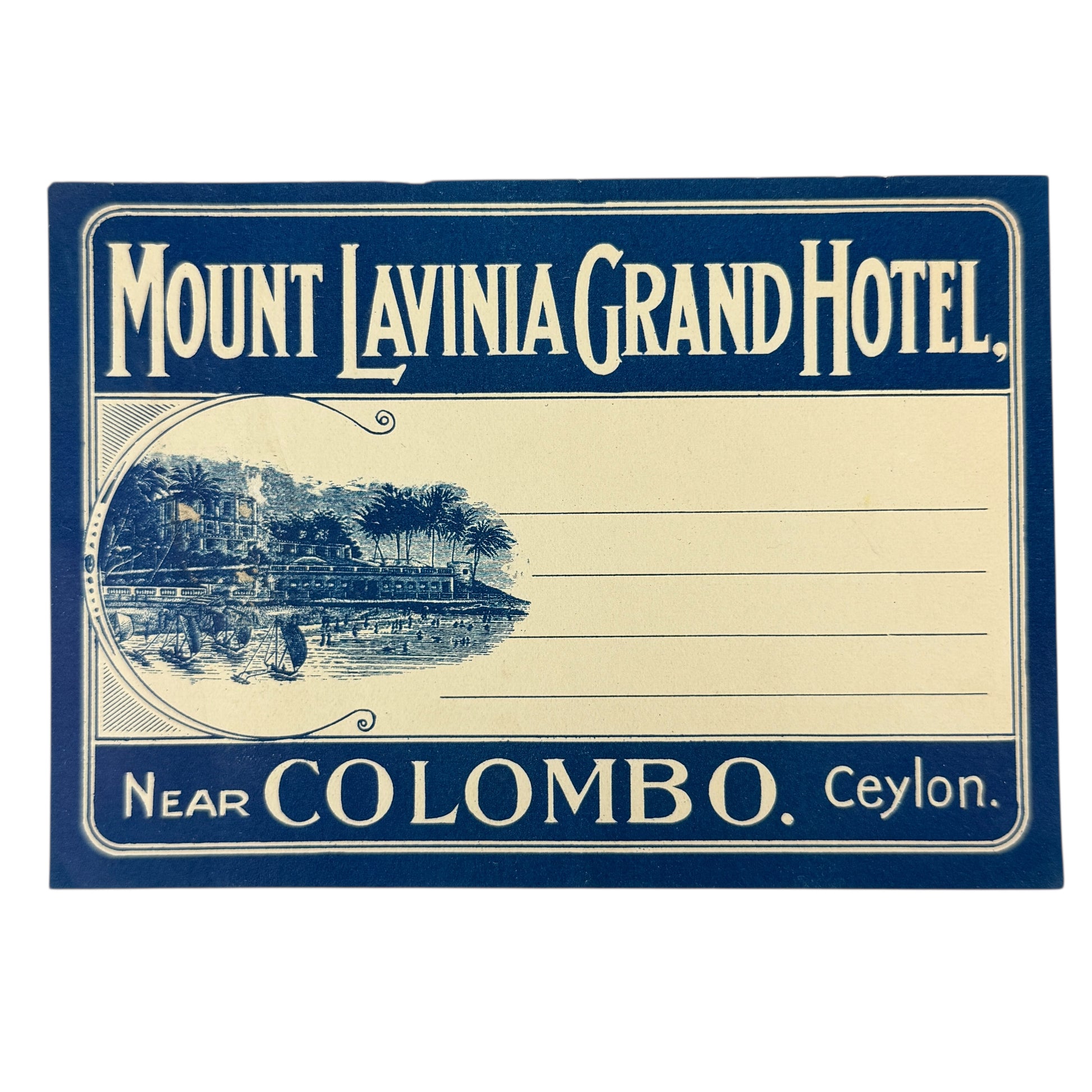 Vintage Mount Lavinia Grand Hotel Ceylon Sri Lanka Luggage Label Souvenir