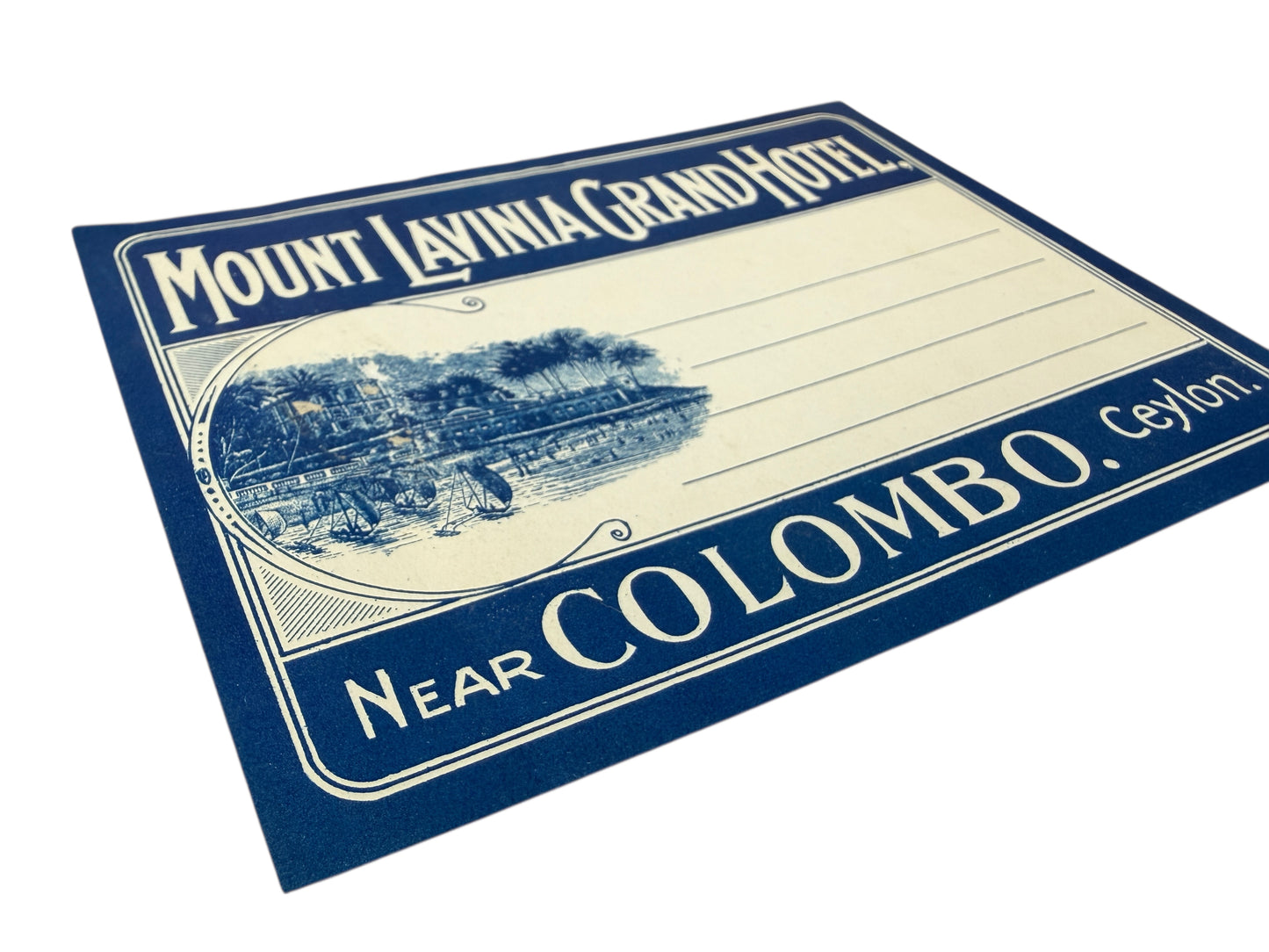 Vintage Mount Lavinia Grand Hotel Ceylon Sri Lanka Luggage Label Souvenir