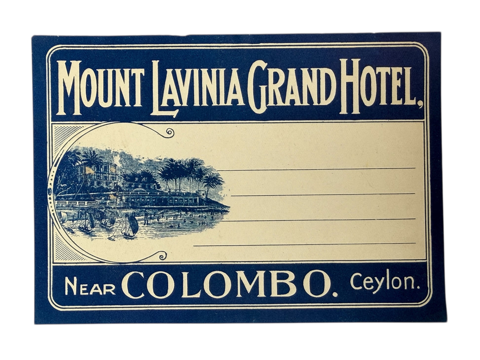 Vintage Mount Lavinia Grand Hotel Ceylon Sri Lanka Luggage Label Souvenir