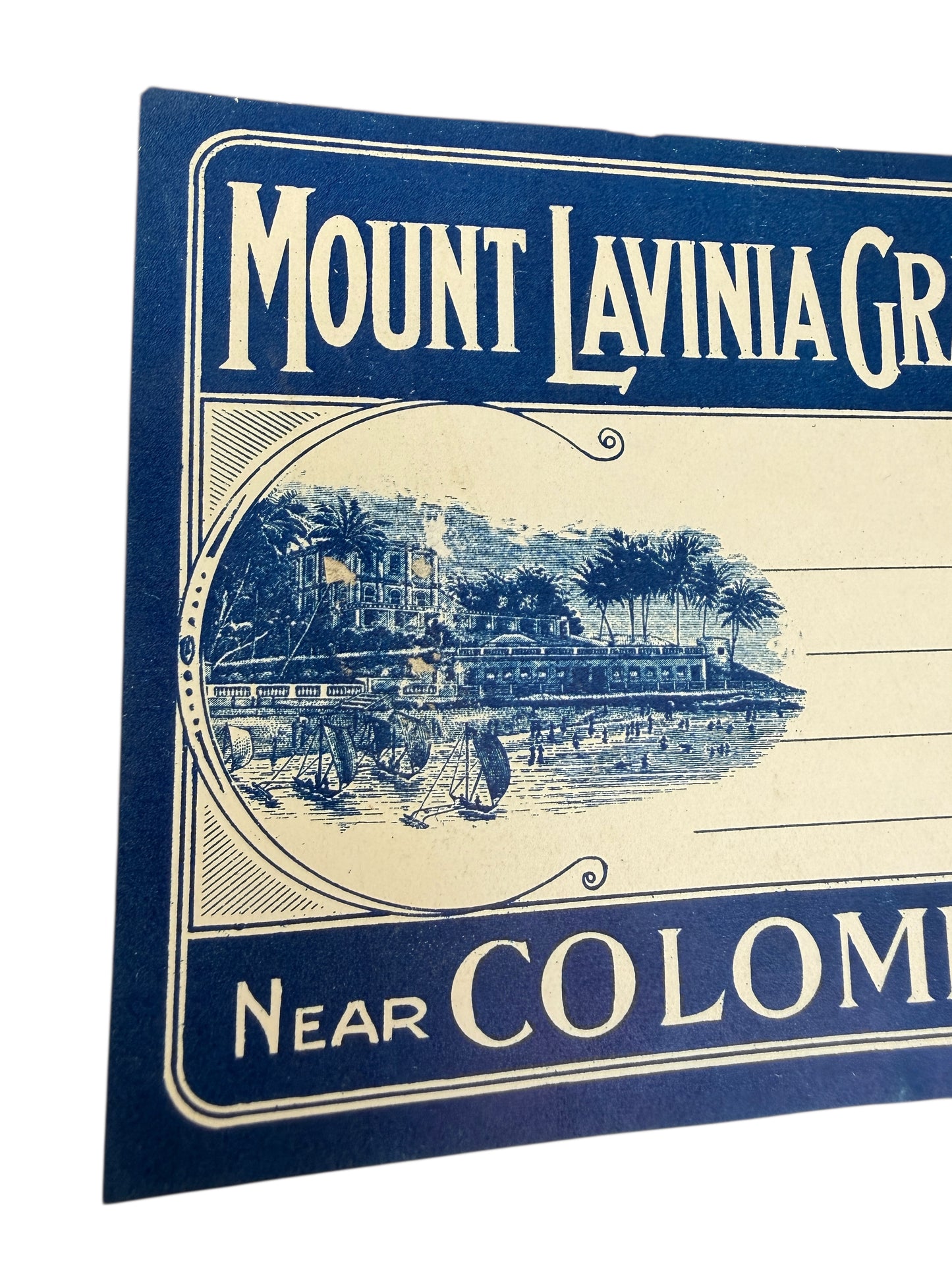Vintage Mount Lavinia Grand Hotel Ceylon Sri Lanka Luggage Label Souvenir