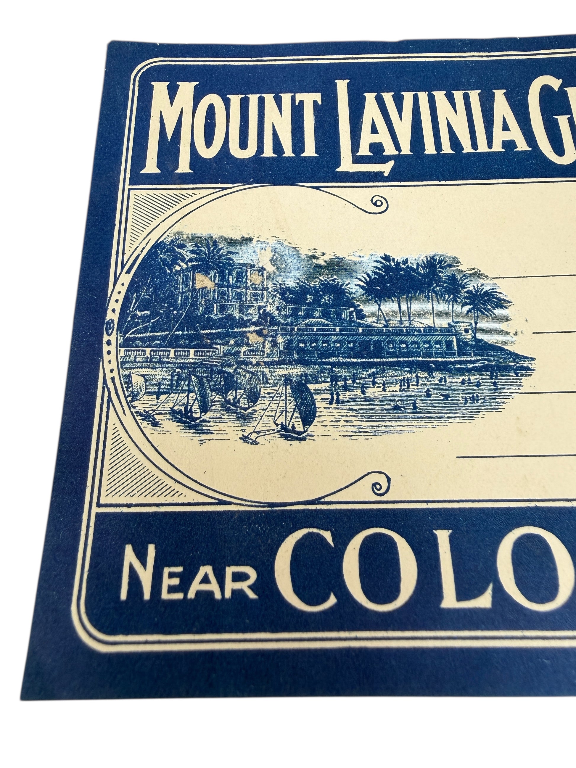 Vintage Mount Lavinia Grand Hotel Ceylon Sri Lanka Luggage Label Souvenir