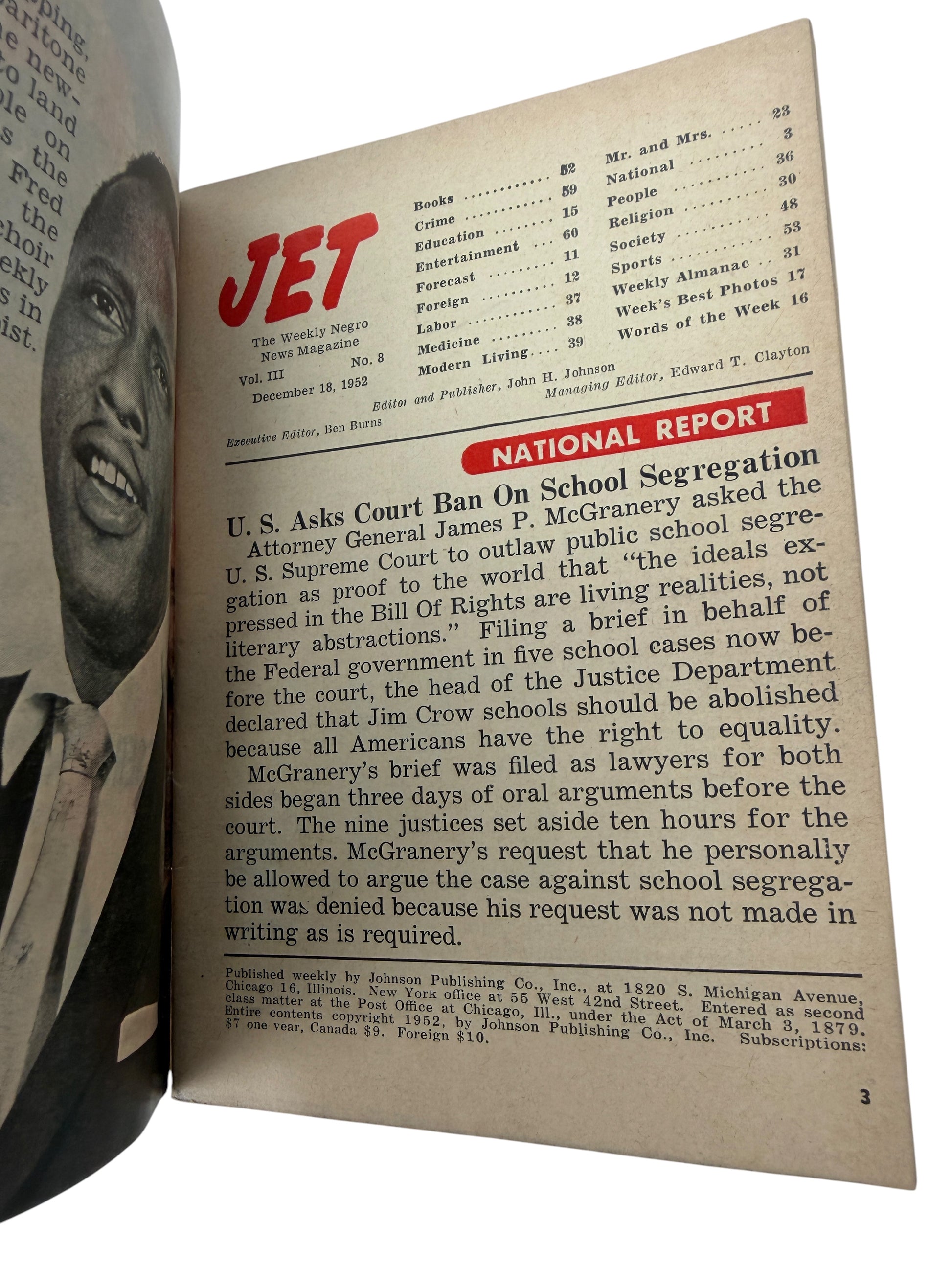 JET Magazine December 18, 1952 - Black History - Ban on School Segregation