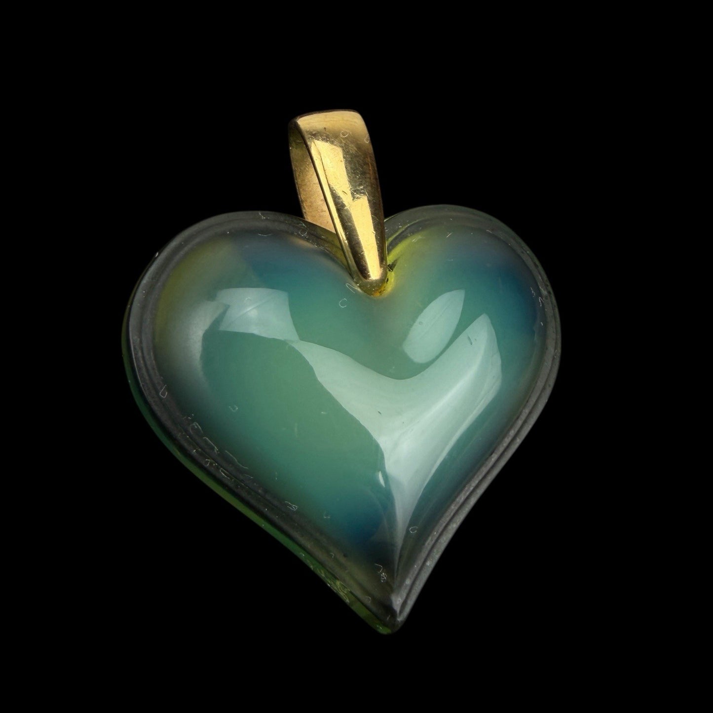 LALIQUE Large Opalescent Green HEART PENDANT Crystal GOLD PLATED BAIL Necklace