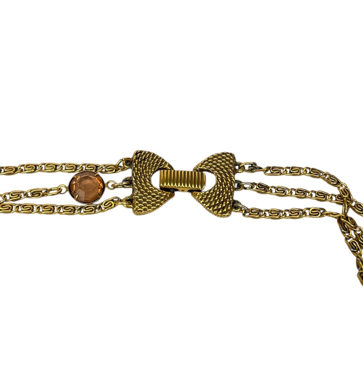 Vintage GOLDETTE Glass Intaglio Multi 3 Strand Long NECKLACE Amber CUPID / VENUS