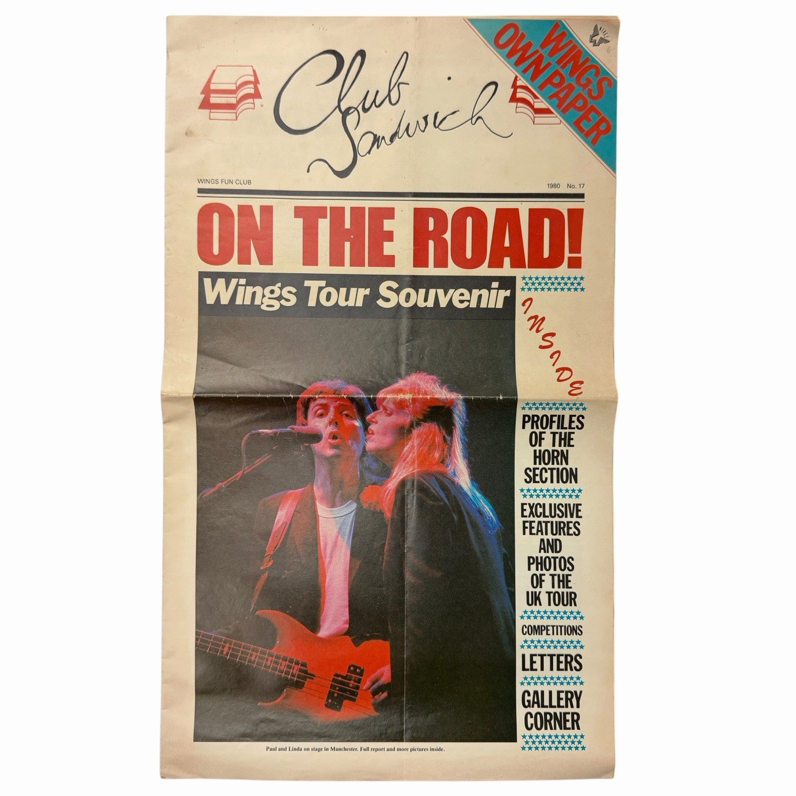 Vintage 1980 CLUB SANDWICH #17 Paul McCartney Wings Fan Club Tour Newspaper