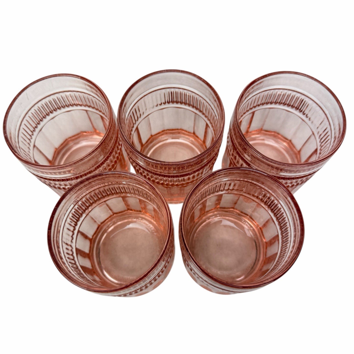 5 Vintage ANCHOR HOCKING Double Old Fashioned Glasses Annapolis Rosewater Pink